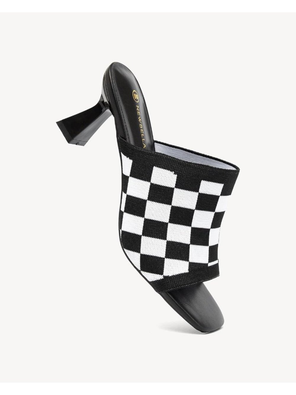 Women's Square Toe Heeled Sandals Chunky Black White Kitten Heel Slip On Sandals - Picture 4 of 7